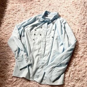 Rhinestone Preppy Minimalist Coquette Twee Button Down Collared Top Womens S